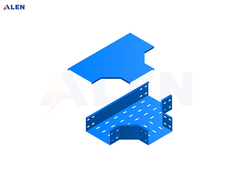 Ngã 3 khay cáp đột lỗ sơn tĩnh điện màu xanh
